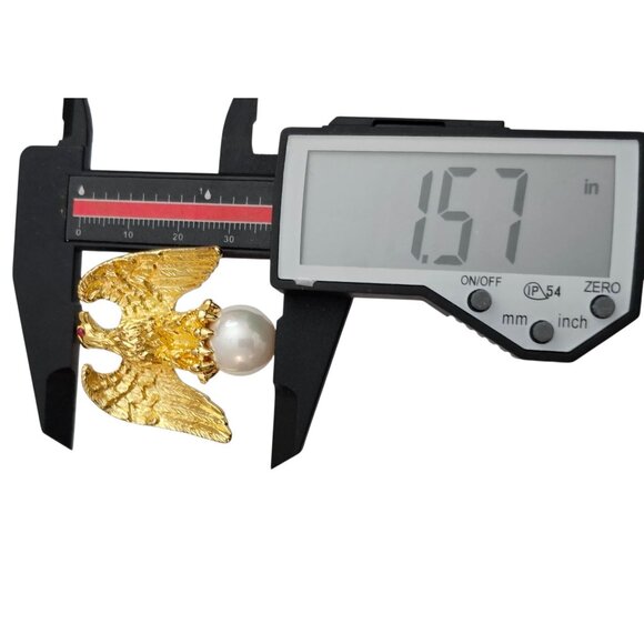 Ann Hand Vermeil Sterling Eagle Brooch, Faux Pearl Pin, Signed - Picture 9 of 11